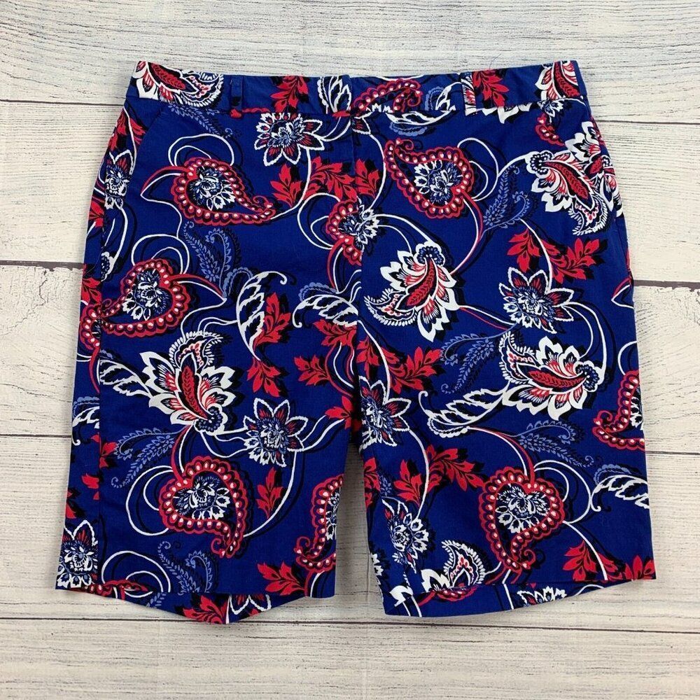 Dana Buchman Shorts sz 12 Bermuda Blue Paisley Inseam 10" Cotton Blend